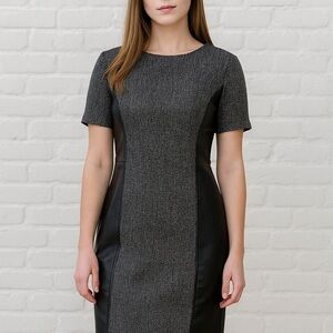 Anne Klein Mixed Media Colorblock Tweed Dress Faux Leather Trim Size 4 NWT